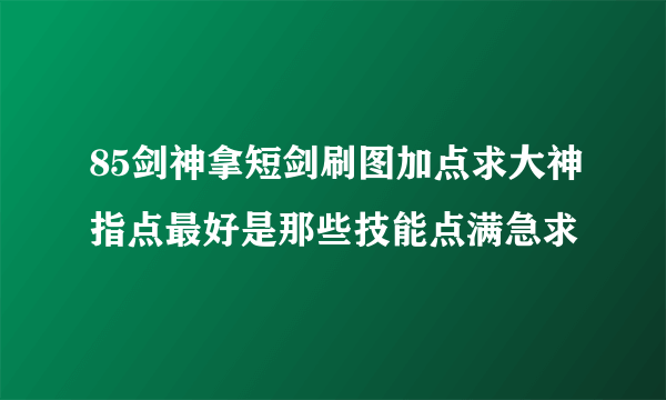 85剑神拿短剑刷图加点求大神指点最好是那些技能点满急求