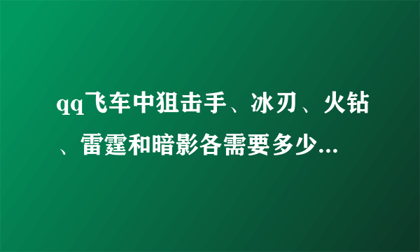 qq飞车中狙击手、冰刃、火钻、雷霆和暗影各需要多少奇幻卡片兑永久