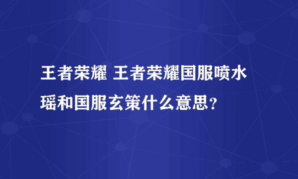 王者荣耀 王者荣耀国服喷水瑶和国服玄策什么意思？
