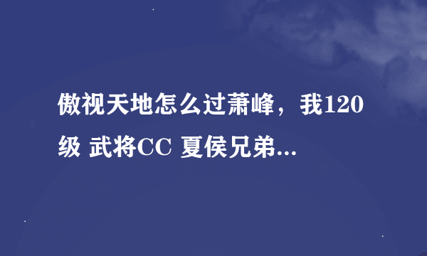 傲视天地怎么过萧峰，我120级 武将CC 夏侯兄弟 教主 曹植 小努 紫马1个 红披风5 紫甲5 红马2满 紫武器1个