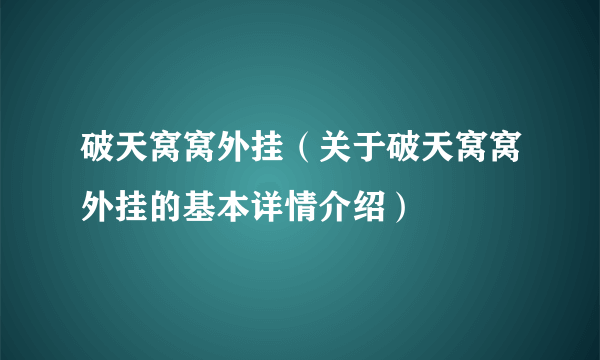 破天窝窝外挂（关于破天窝窝外挂的基本详情介绍）