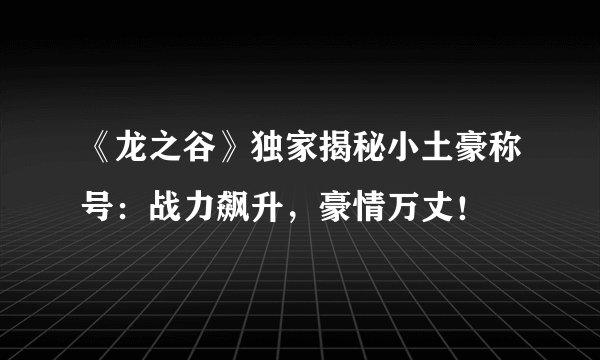 《龙之谷》独家揭秘小土豪称号：战力飙升，豪情万丈！
