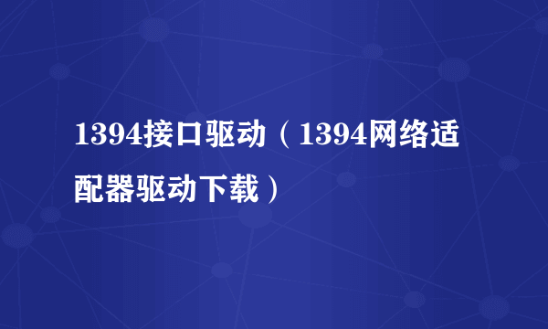 1394接口驱动（1394网络适配器驱动下载）