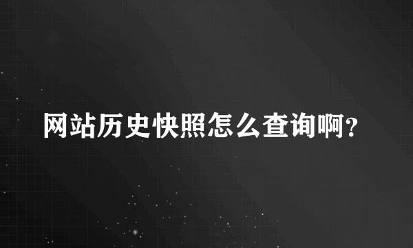 网站历史快照怎么查询啊？