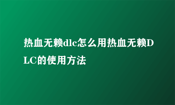 热血无赖dlc怎么用热血无赖DLC的使用方法