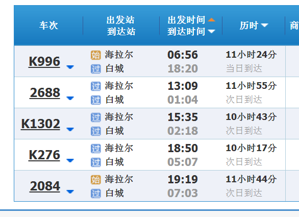 海拉尔至白城子有火车吗?