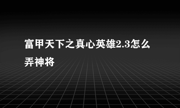 富甲天下之真心英雄2.3怎么弄神将