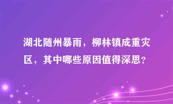 湖北随州暴雨，柳林镇成重灾区，其中哪些原因值得深思？