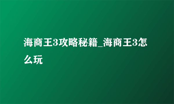 海商王3攻略秘籍_海商王3怎么玩