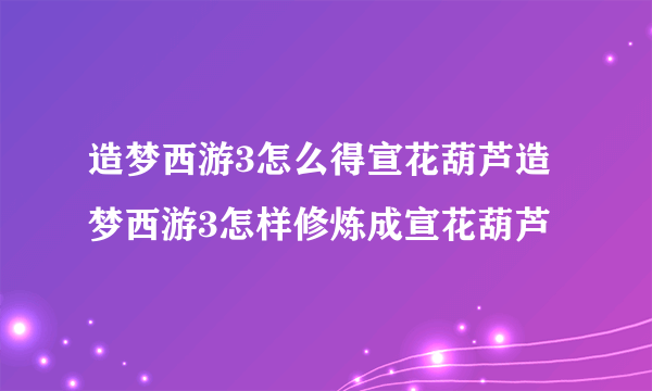 造梦西游3怎么得宣花葫芦造梦西游3怎样修炼成宣花葫芦