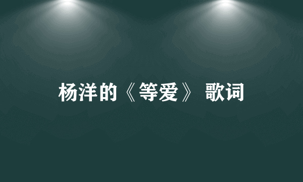 杨洋的《等爱》 歌词