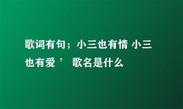 歌词有句；小三也有情 小三也有爱 ’ 歌名是什么