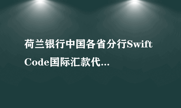 荷兰银行中国各省分行Swift Code国际汇款代码是多少？