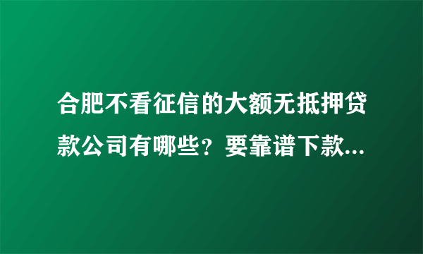 合肥不看征信的大额无抵押贷款公司有哪些？要靠谱下款快的，急用钱！