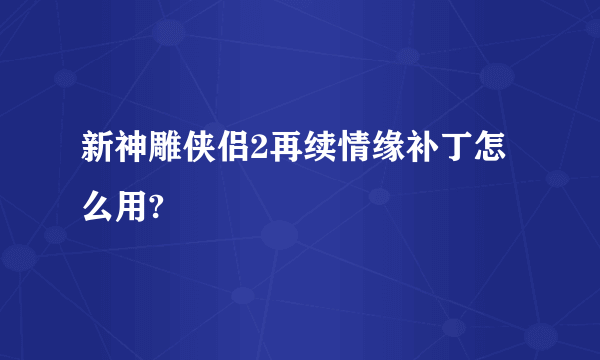 新神雕侠侣2再续情缘补丁怎么用?