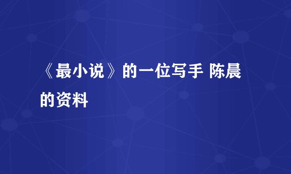 《最小说》的一位写手 陈晨的资料