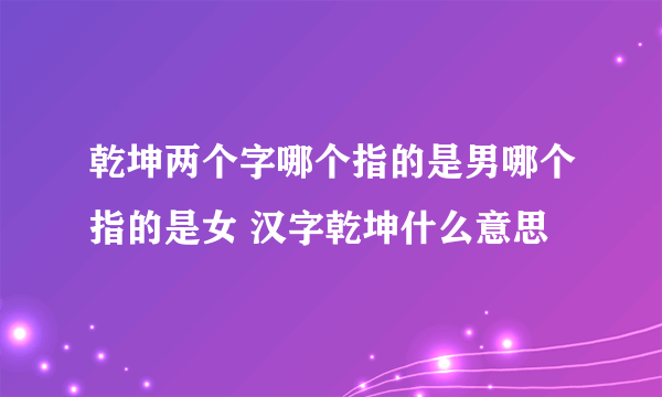 乾坤两个字哪个指的是男哪个指的是女 汉字乾坤什么意思