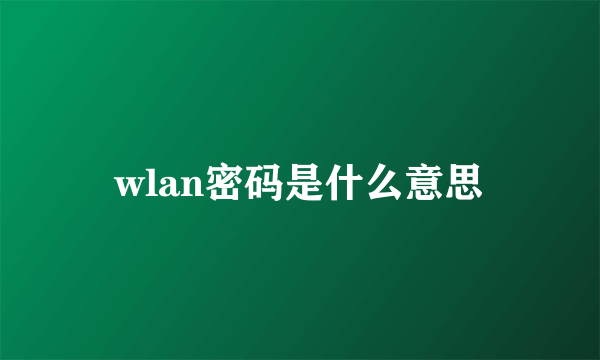 wlan密码是什么意思