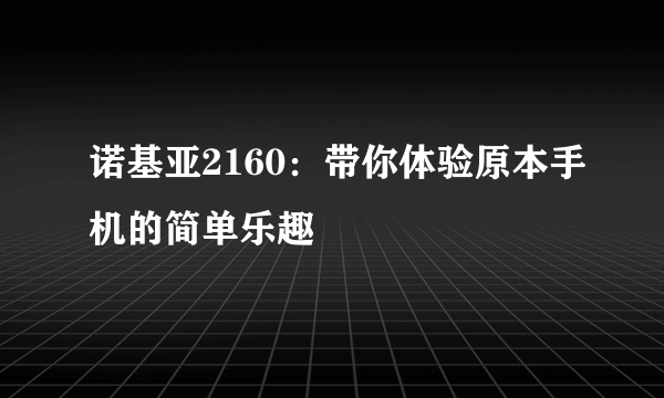 诺基亚2160：带你体验原本手机的简单乐趣