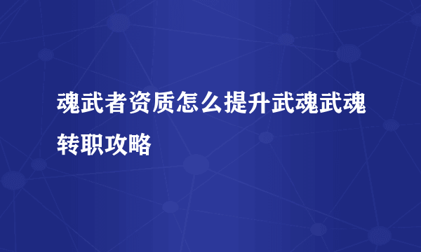 魂武者资质怎么提升武魂武魂转职攻略