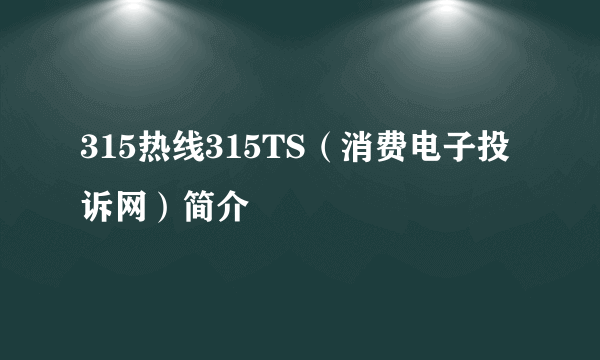 315热线315TS（消费电子投诉网）简介