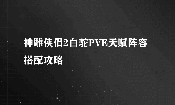 神雕侠侣2白驼PVE天赋阵容搭配攻略