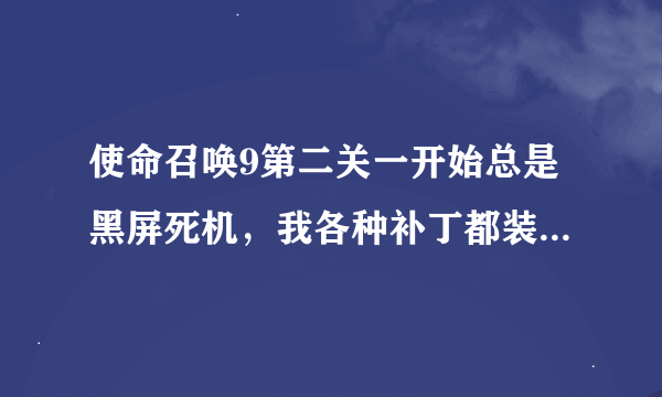 使命召唤9第二关一开始总是黑屏死机，我各种补丁都装了，显卡驱动也是最新，第一关玩的好好的，怎么办，