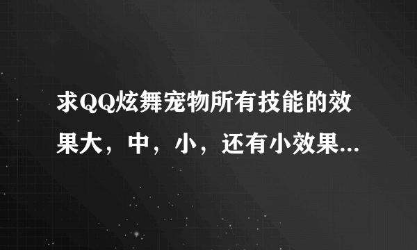 求QQ炫舞宠物所有技能的效果大，中，小，还有小效果加什么，加多少也要越详细越多分