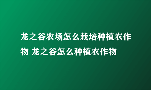 龙之谷农场怎么栽培种植农作物 龙之谷怎么种植农作物