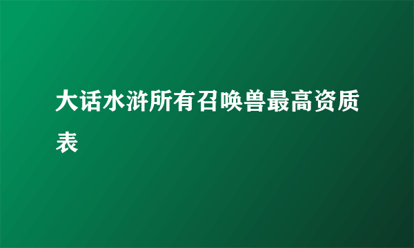 大话水浒所有召唤兽最高资质表