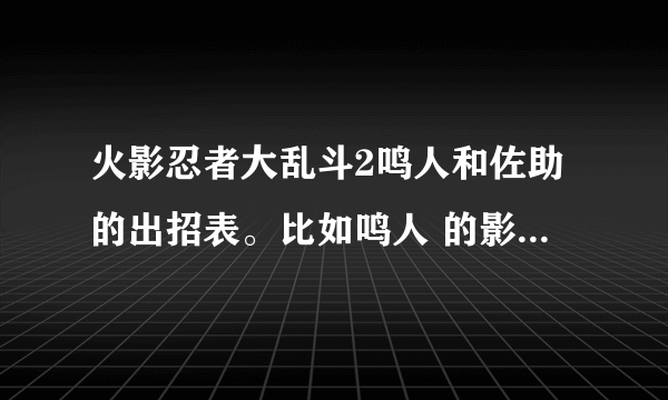火影忍者大乱斗2鸣人和佐助的出招表。比如鸣人 的影分身==。 佐助的狮子连弹。