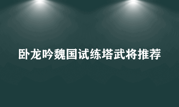 卧龙吟魏国试练塔武将推荐