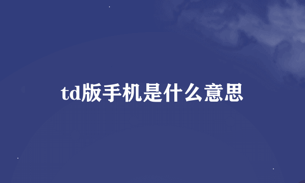 td版手机是什么意思