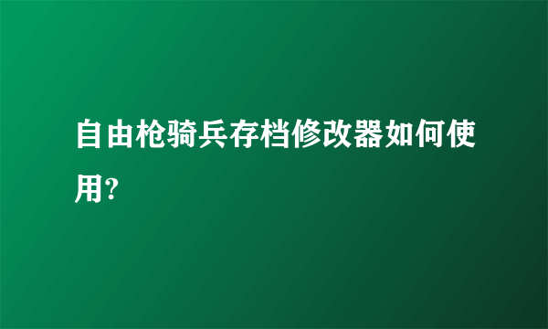 自由枪骑兵存档修改器如何使用?