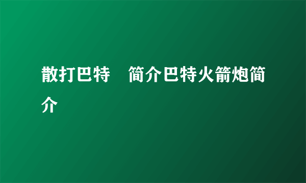 散打巴特尓简介巴特火箭炮简介
