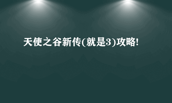 天使之谷新传(就是3)攻略!