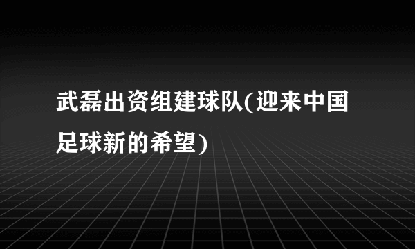 武磊出资组建球队(迎来中国足球新的希望)