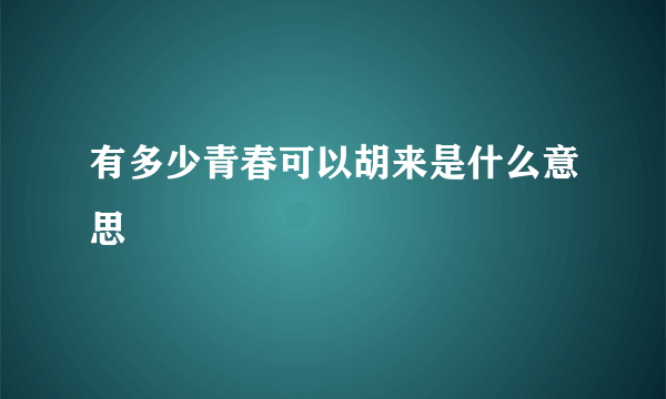 有多少青春可以胡来是什么意思