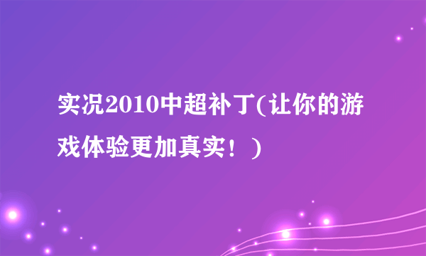 实况2010中超补丁(让你的游戏体验更加真实！)