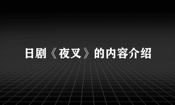 日剧《夜叉》的内容介绍