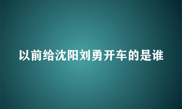以前给沈阳刘勇开车的是谁