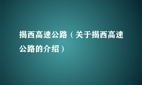 揭西高速公路（关于揭西高速公路的介绍）