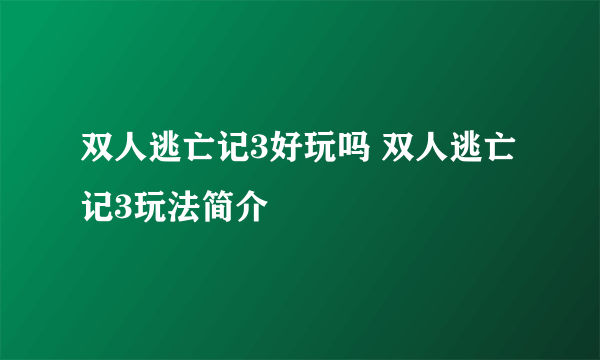 双人逃亡记3好玩吗 双人逃亡记3玩法简介
