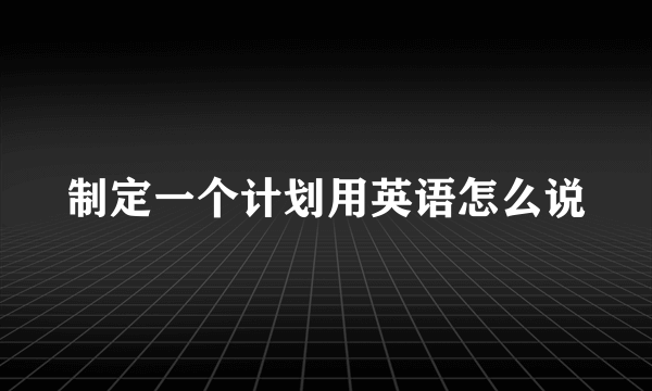制定一个计划用英语怎么说