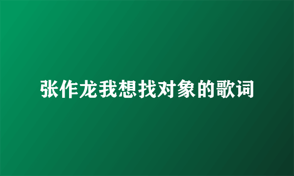张作龙我想找对象的歌词