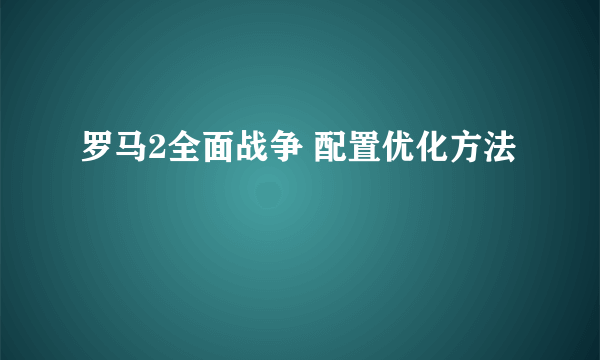 罗马2全面战争 配置优化方法