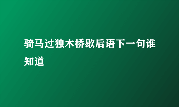 骑马过独木桥歇后语下一句谁知道