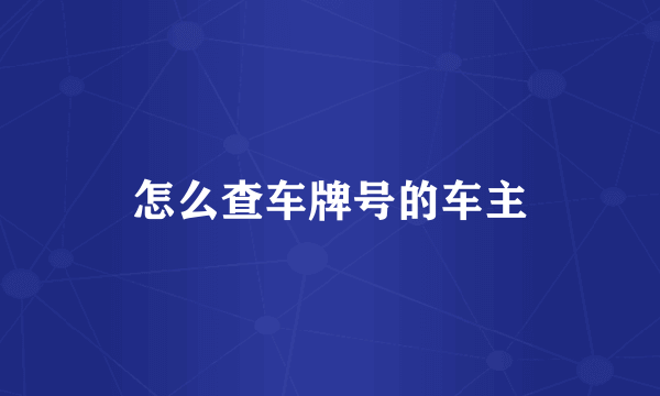 怎么查车牌号的车主