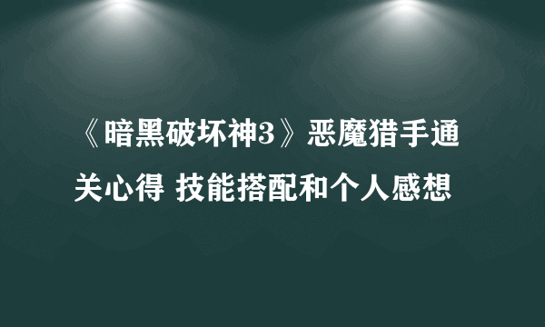 《暗黑破坏神3》恶魔猎手通关心得 技能搭配和个人感想