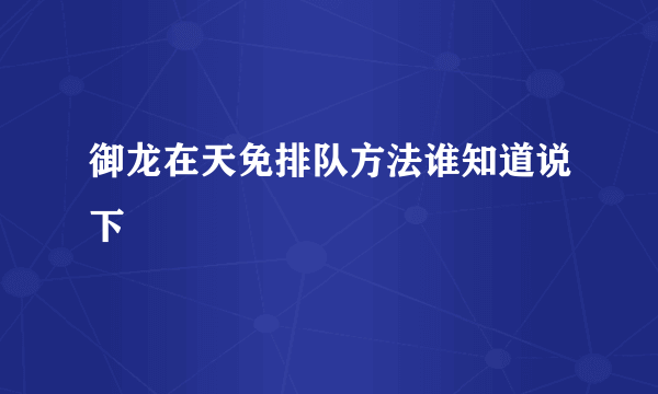 御龙在天免排队方法谁知道说下